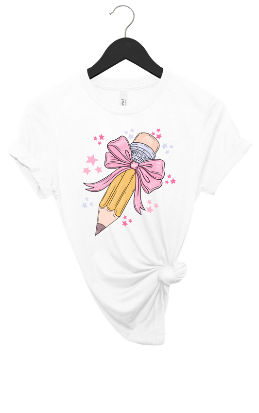 Pencil With Bow Tee